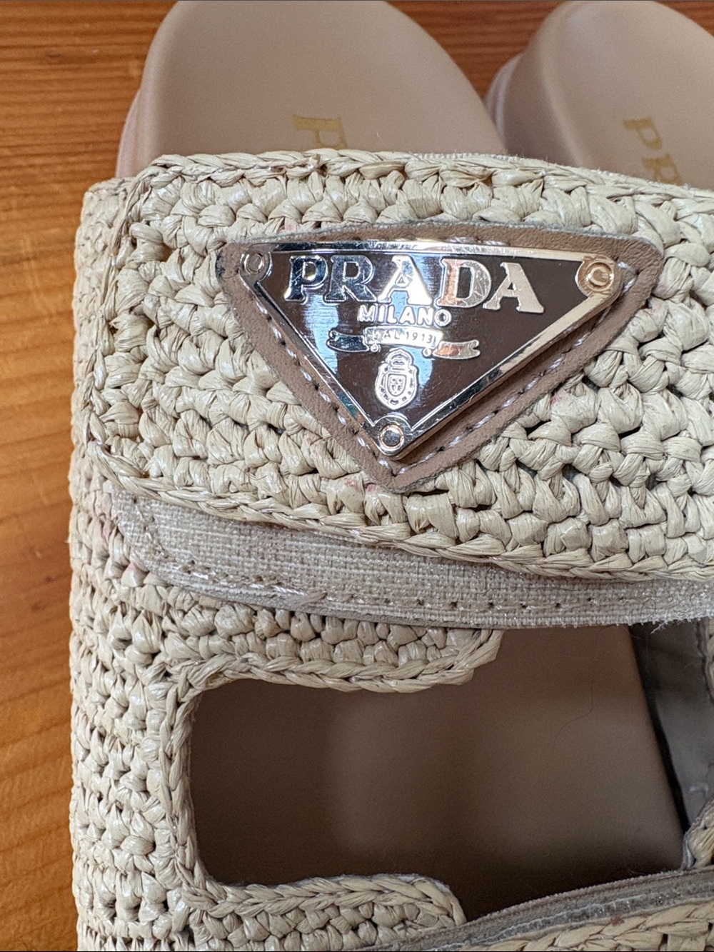 Prada Beige Raffia Double-Strap Slide Sandals - Picture 5 of 6
